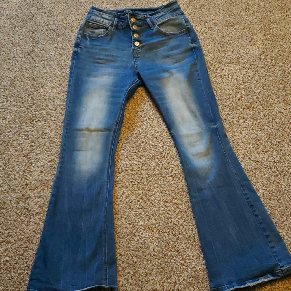 Flamingo Light Blue Jeans. 90's Vintage Button Fly. Stretch. Size M